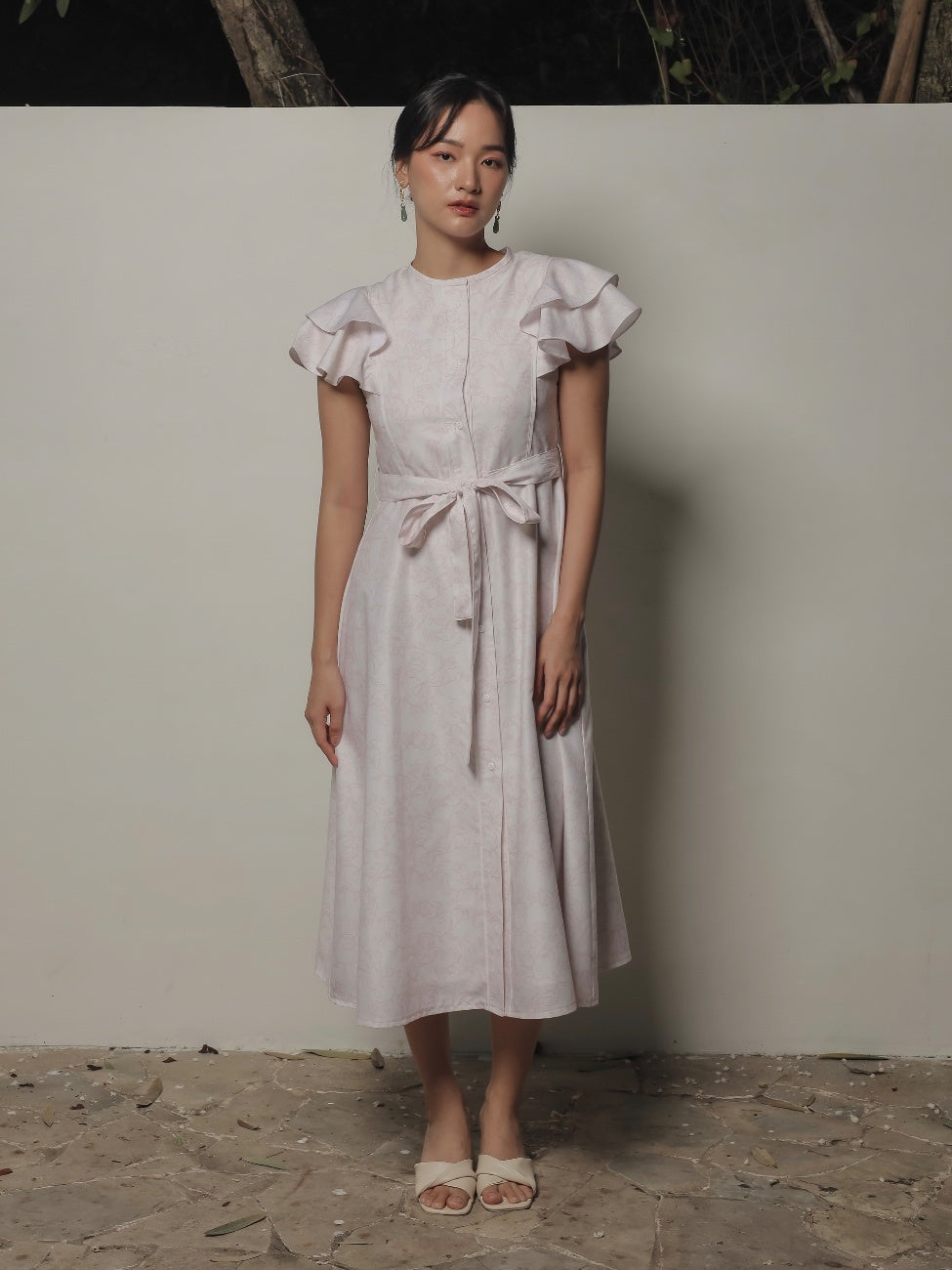 Verena Midi Woman Pattern Dress – Off White Bird Motif