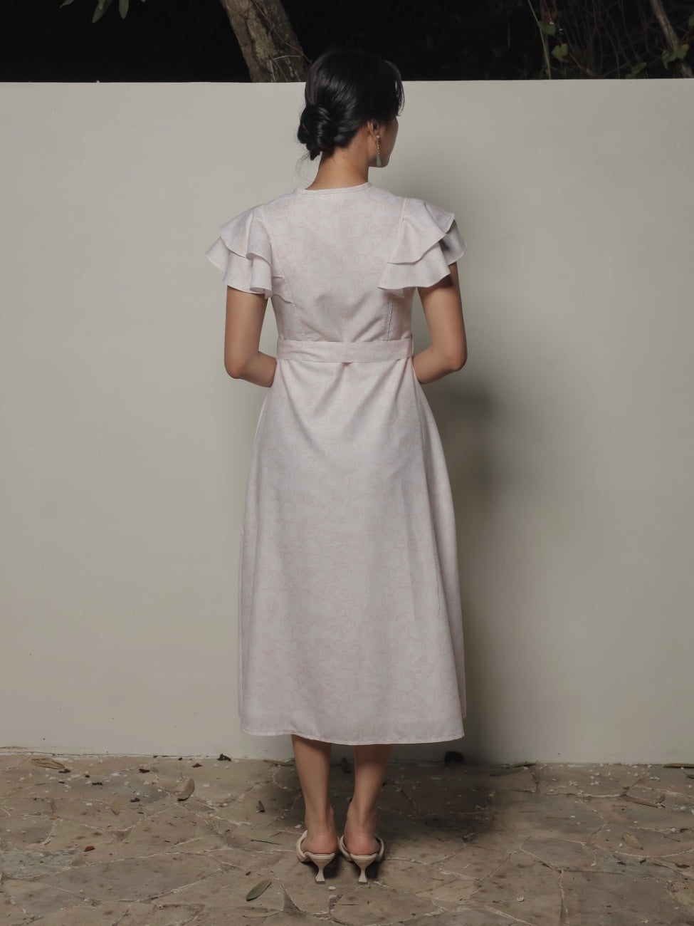 Verena Midi Woman Pattern Dress – Off White Bird Motif