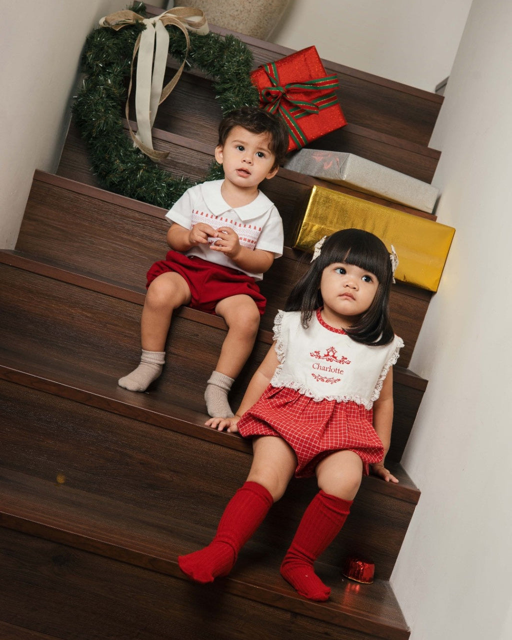 Carol Red Girl Romper – Personalized Cotton Blend Festive Romper