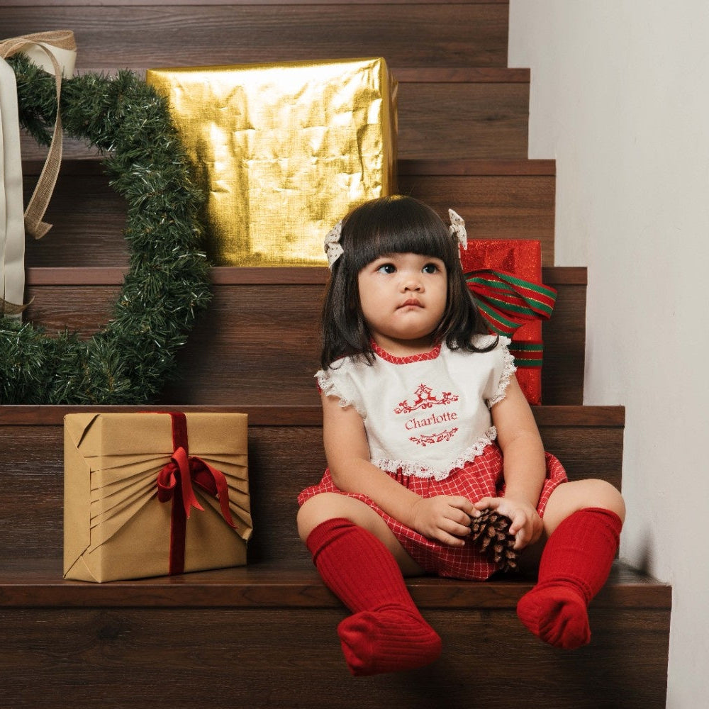 Carol Red Girl Romper – Personalized Cotton Blend Festive Romper