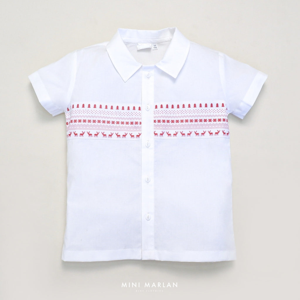 Carol Boy Shirt – Festive Cotton Shirt with Peter Pan Collar