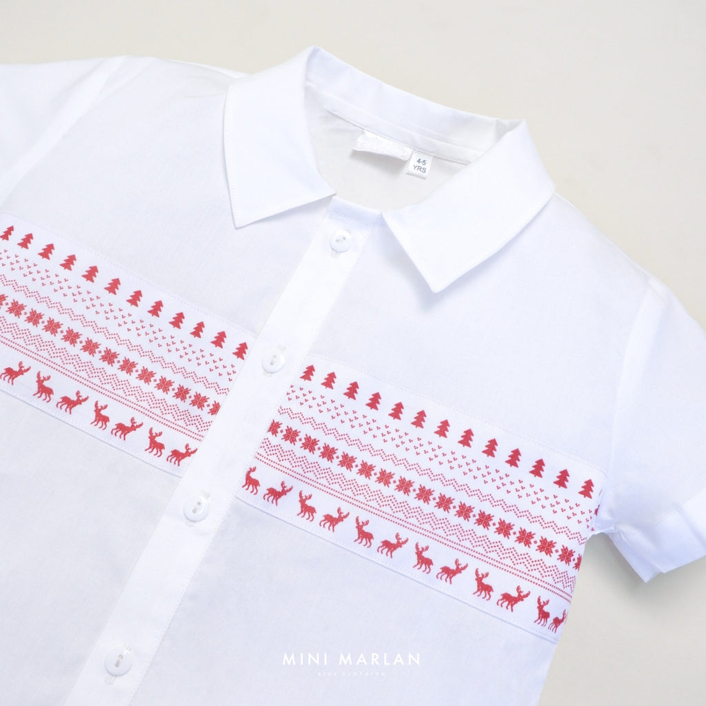 Carol Boy Shirt – Festive Cotton Shirt with Peter Pan Collar