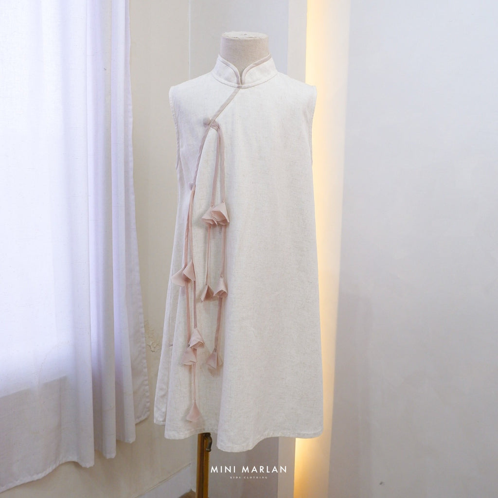 Luna Girl Dress – Nude Linen Dress for Girls