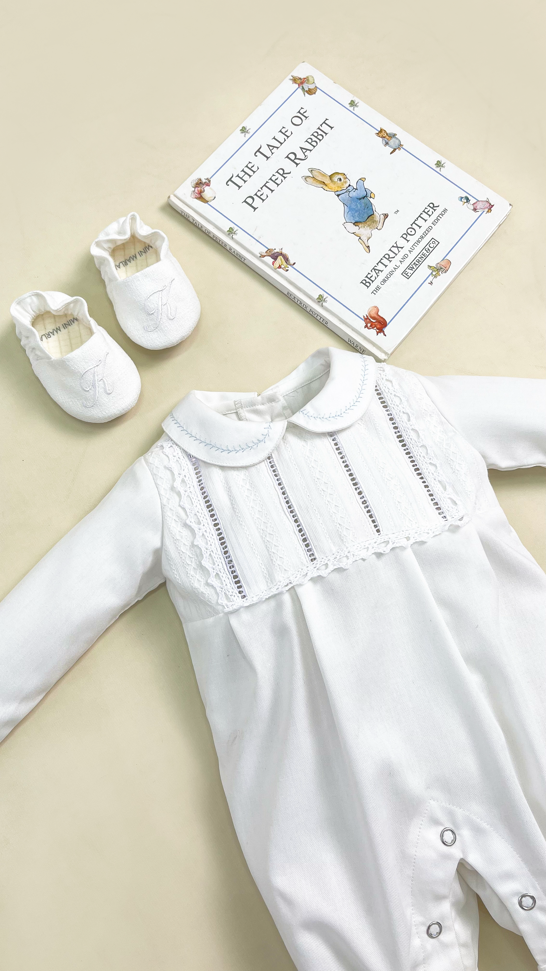 Benjamin White Baby Boy Long Sleeve Romper – Exquisite Heritage Ceremonial Romper