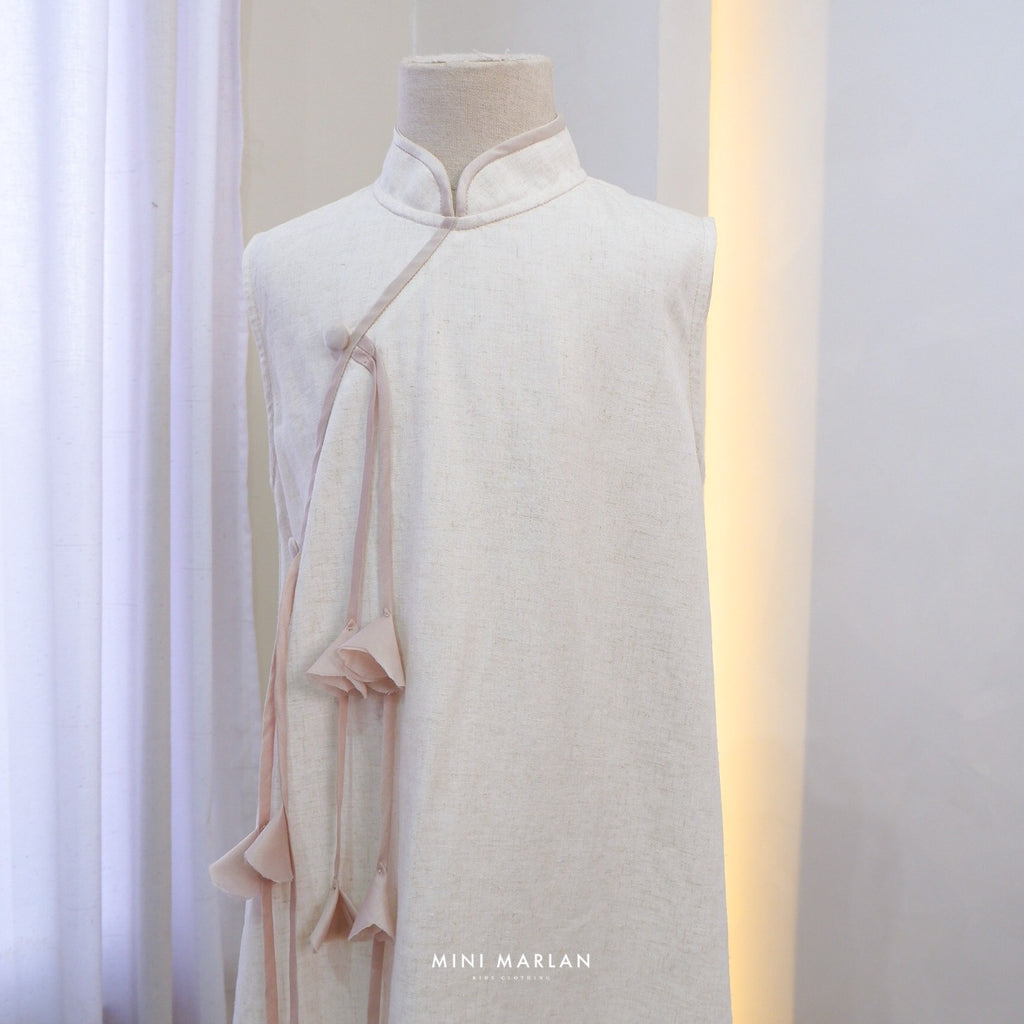 Luna Girl Dress – Nude Linen Dress for Girls
