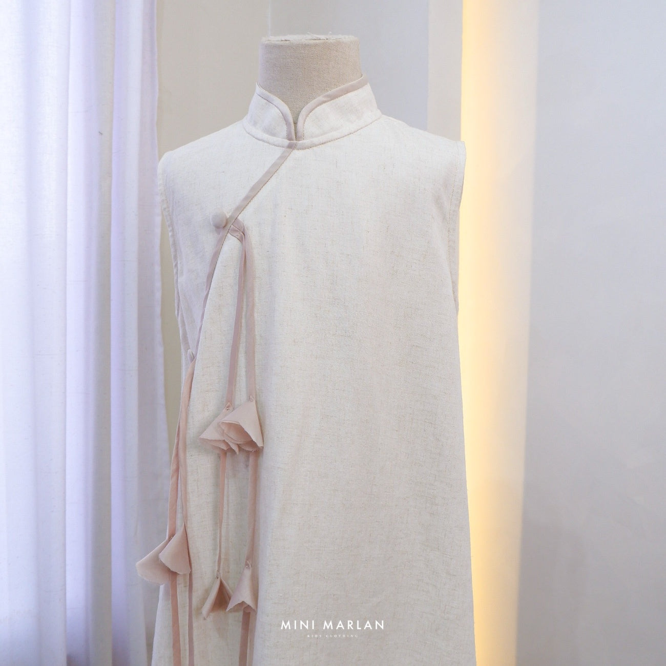 Luna Girl Dress – Nude Linen Dress for Girls