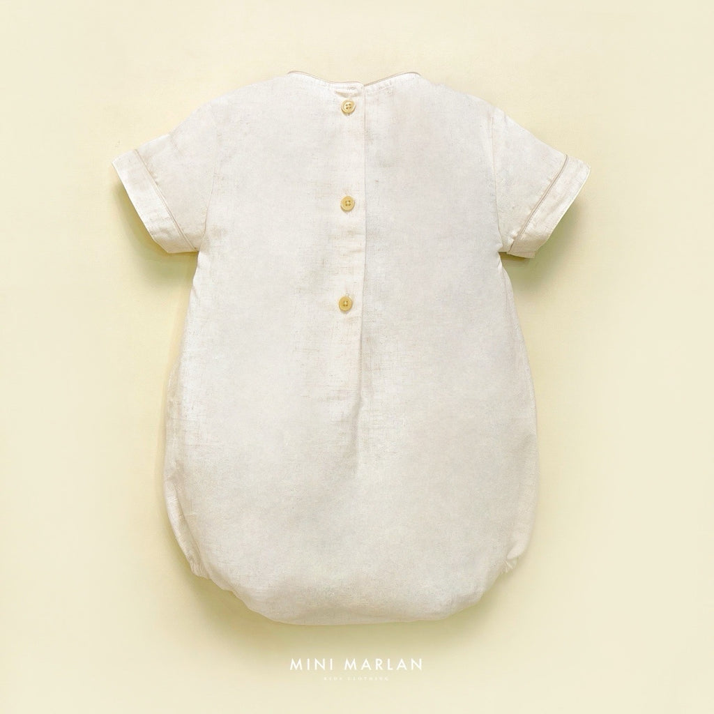 Luna Qipao Boy Romper – Nude Linen Cotton Baby Romper