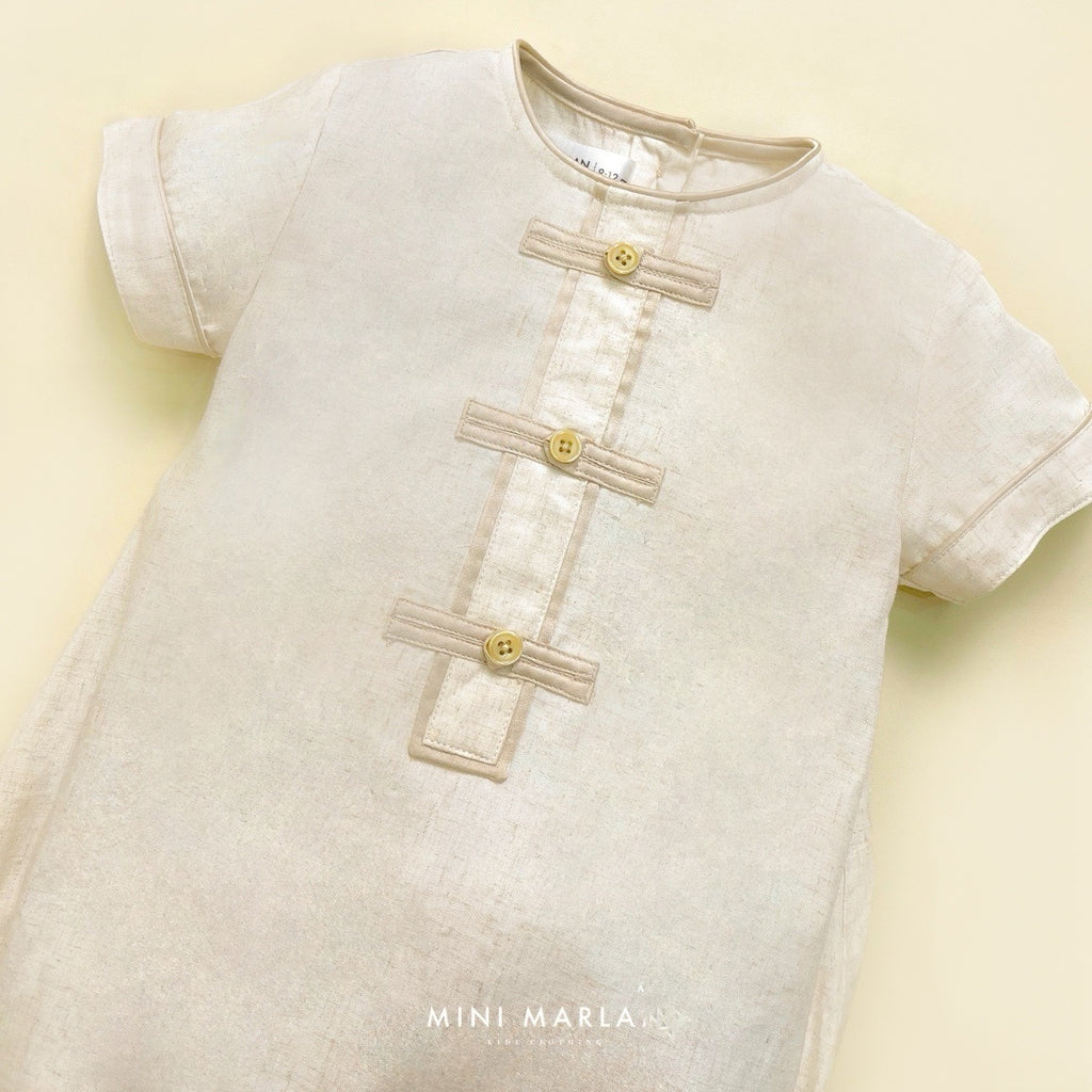 Luna Qipao Boy Romper – Nude Linen Cotton Baby Romper