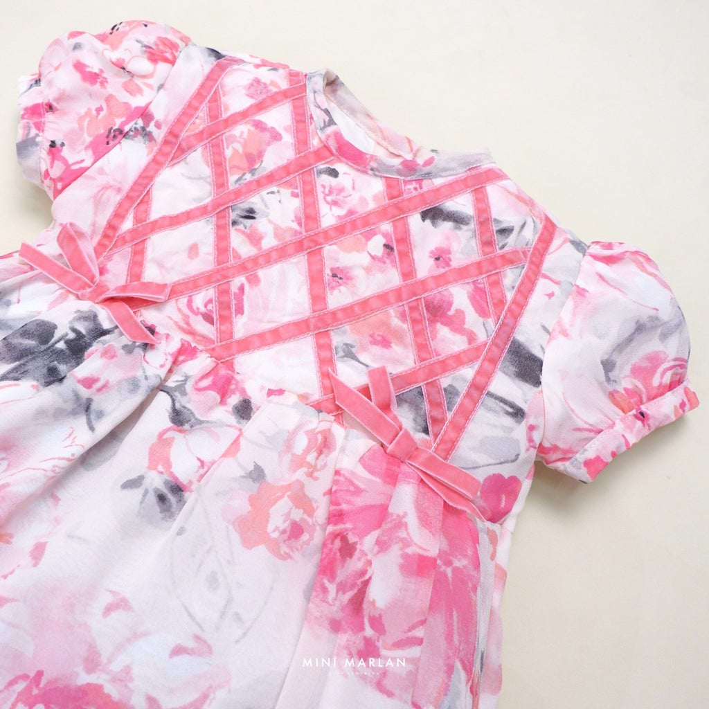 Carnation Baby Girl Romper – Pink & Red Sheer Floral Romper