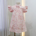 Cherry Blossom Girl Dress – Pink Floral Linen Slub Dress with Cotton Lining