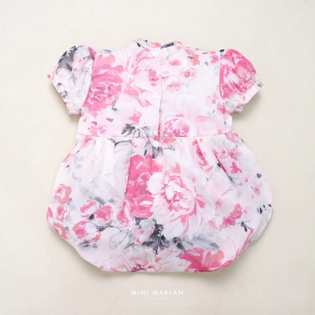 Carnation Baby Girl Romper – Pink & Red Sheer Floral Romper