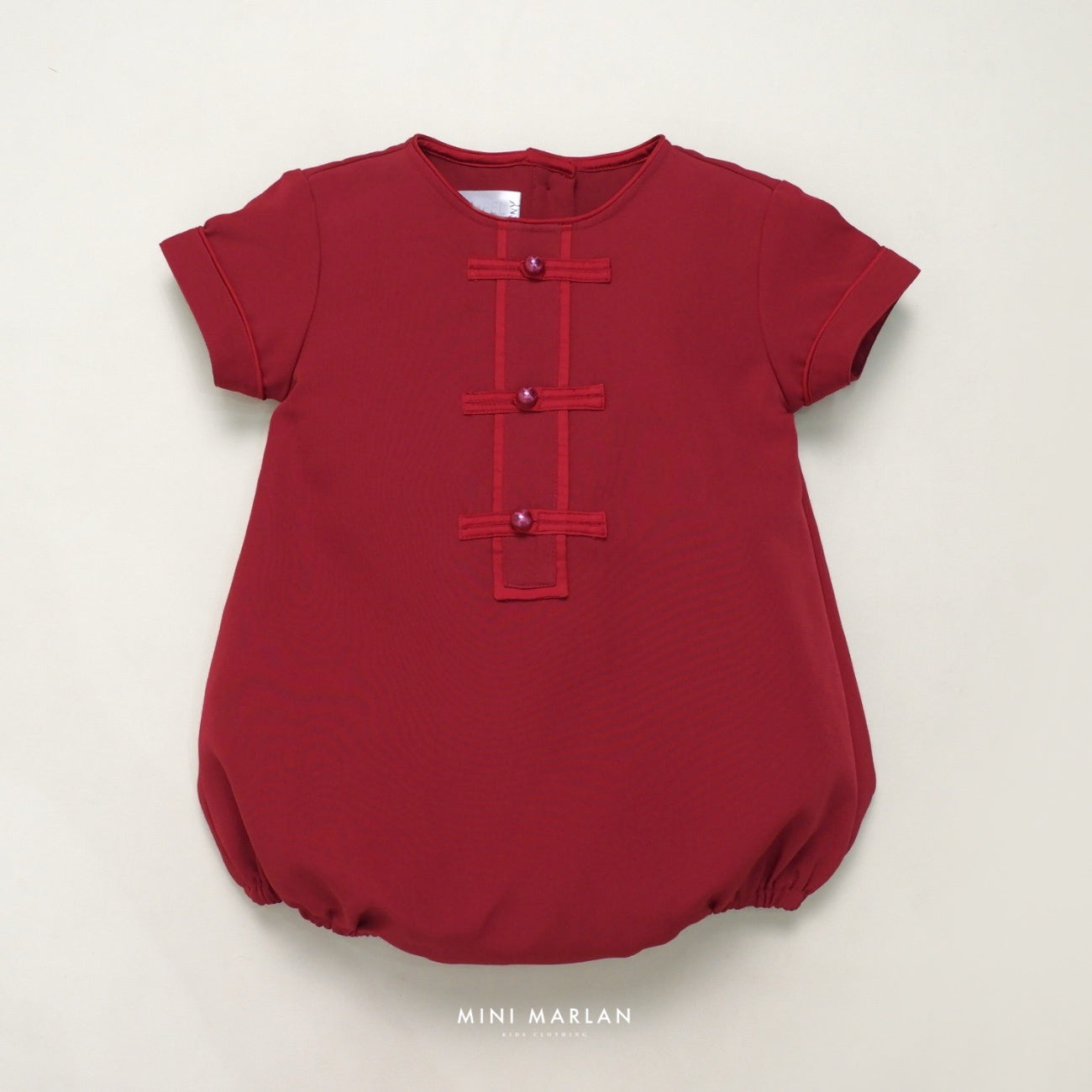 Tulips Qipao Boy Romper – Maroon Red Cotton Blend Baby Romper