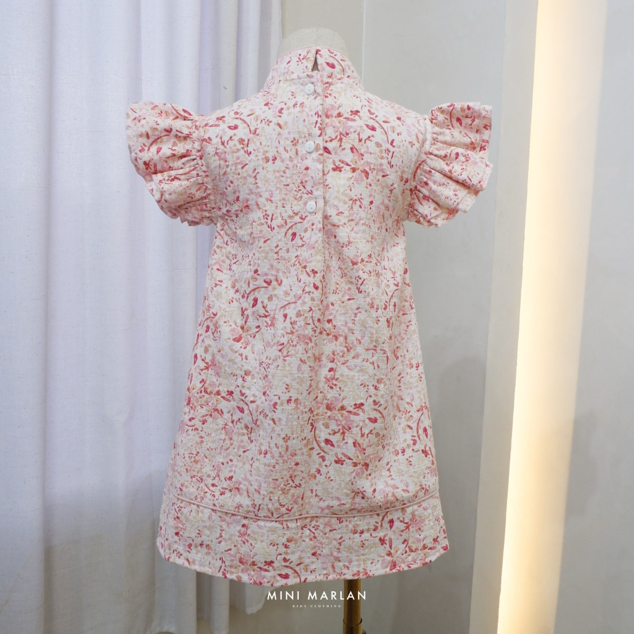Cherry Blossom Girl Dress – Pink Floral Linen Slub Dress with Cotton Lining