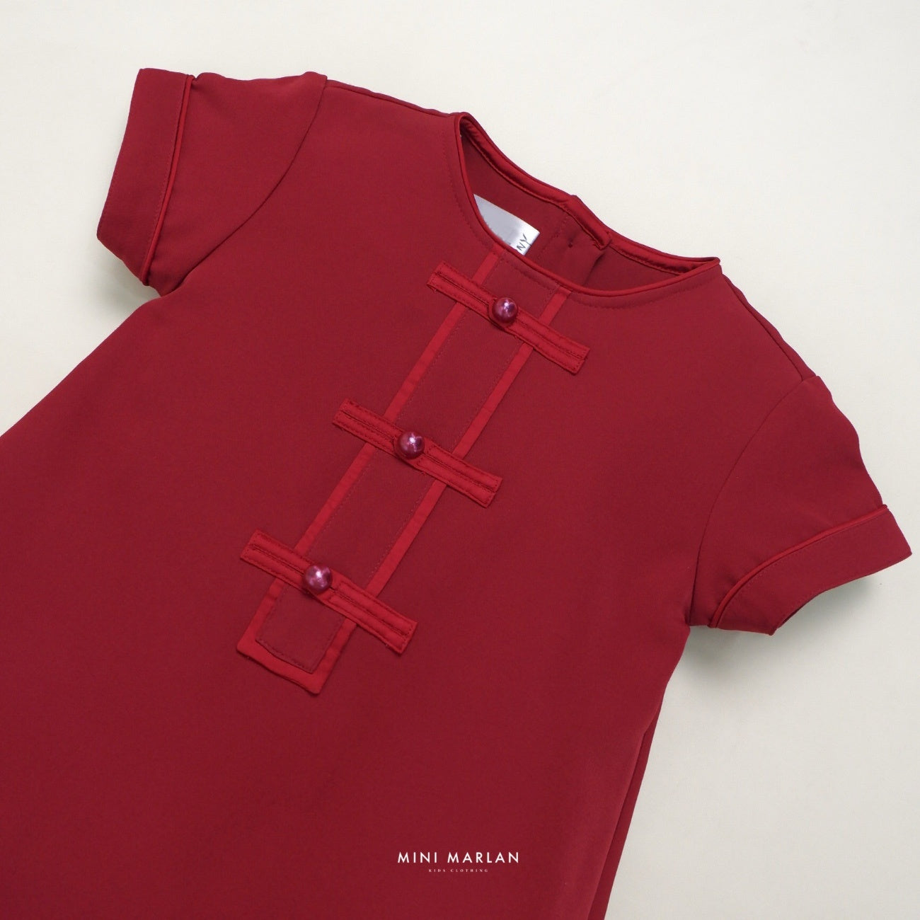 Tulips Qipao Boy Romper – Maroon Red Cotton Blend Baby Romper