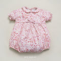 Cherry Blossom Baby Girl Romper – Pink & Red Linen Slub with Cotton Lining