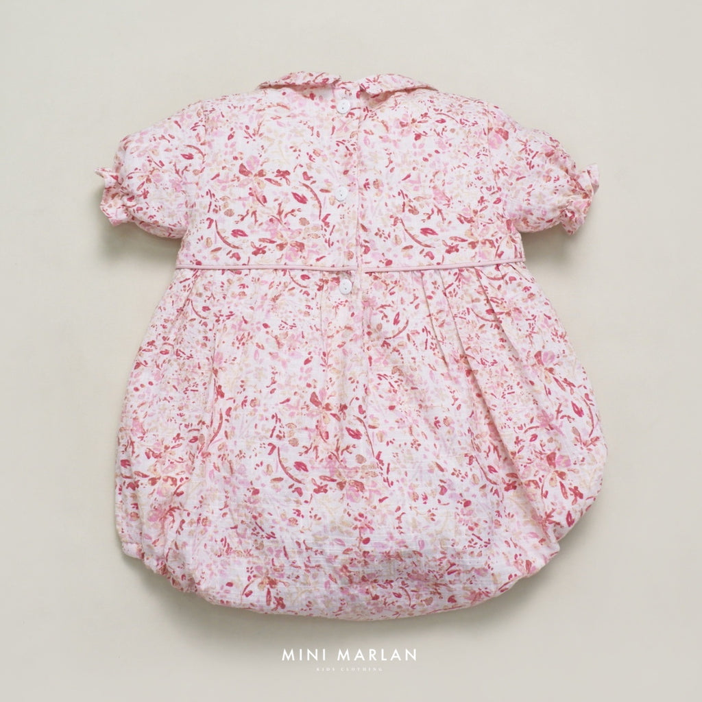 Cherry Blossom Baby Girl Romper – Pink & Red Linen Slub with Cotton Lining