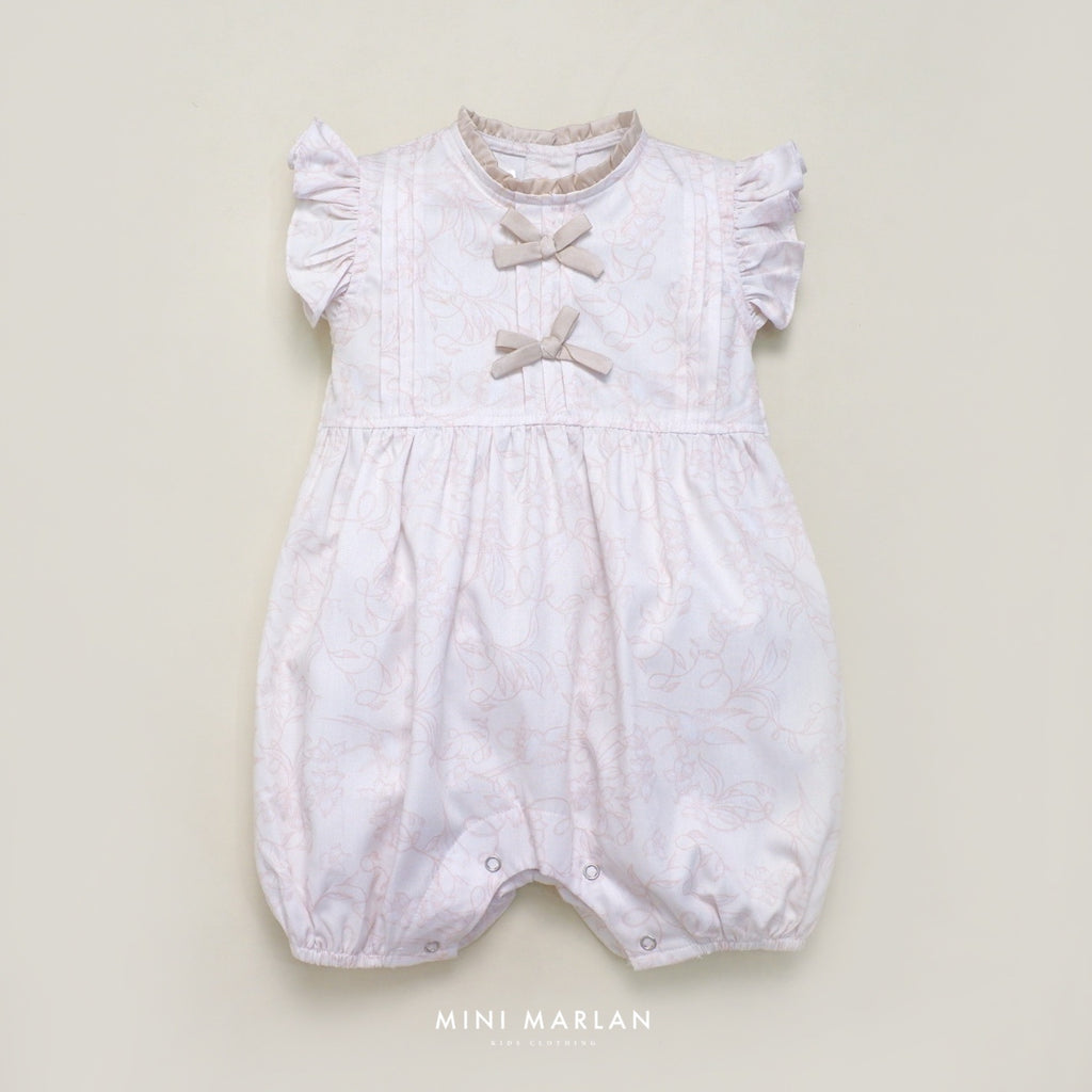 Verena Baby Girl Romper – Off White Cotton Print with Bird Motif