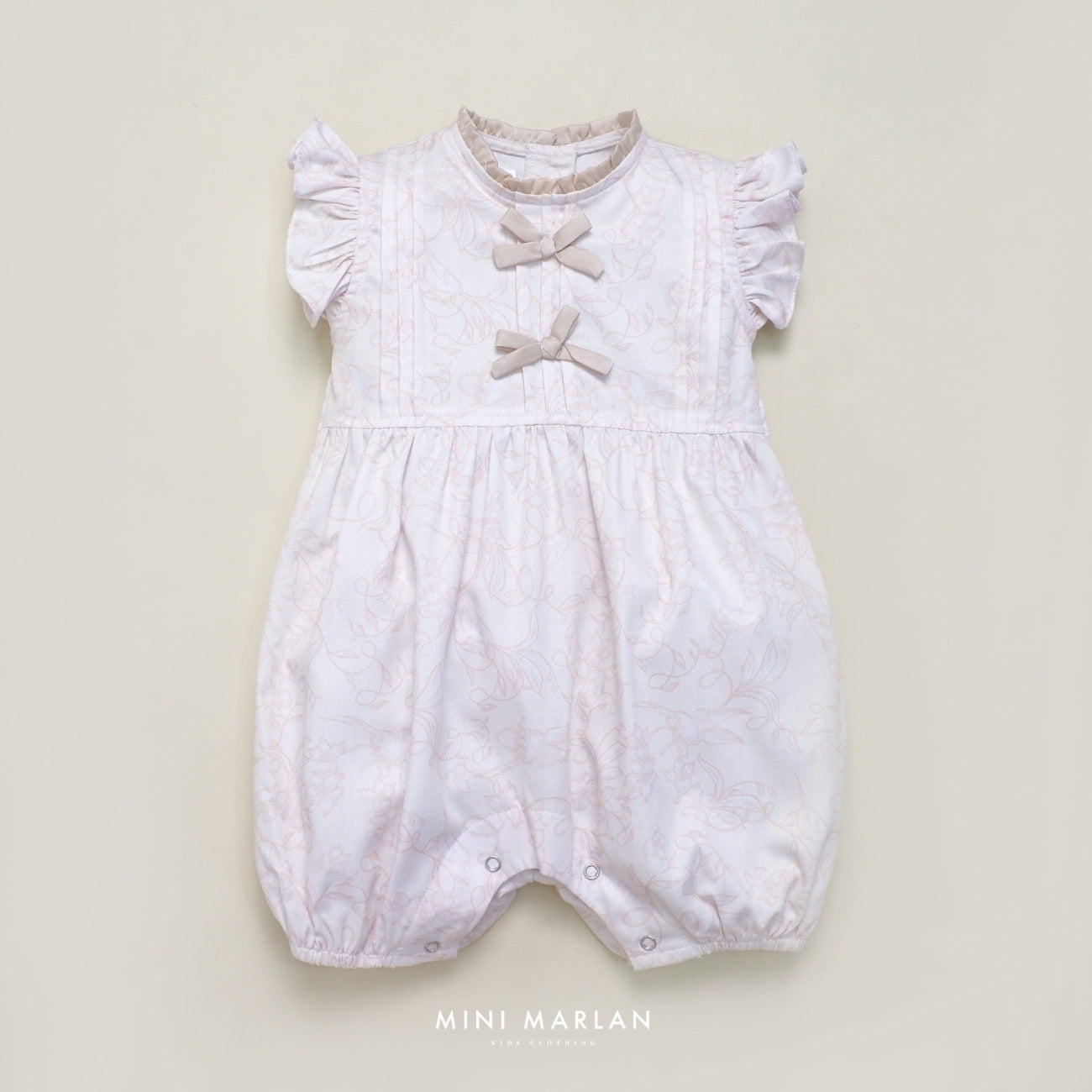 Verena Baby Girl Romper – Off White Cotton Print with Bird Motif
