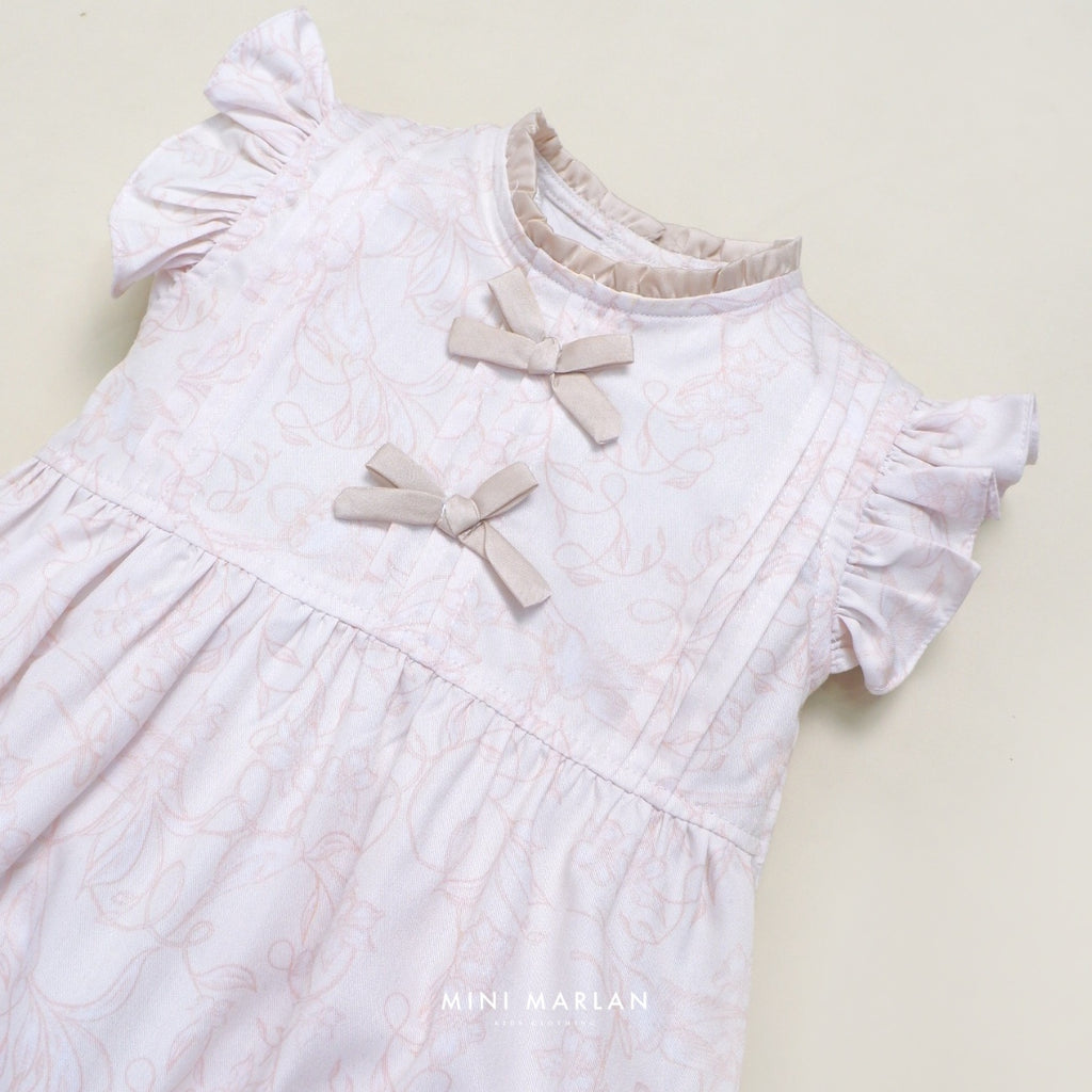 Verena Baby Girl Romper – Off White Cotton Print with Bird Motif