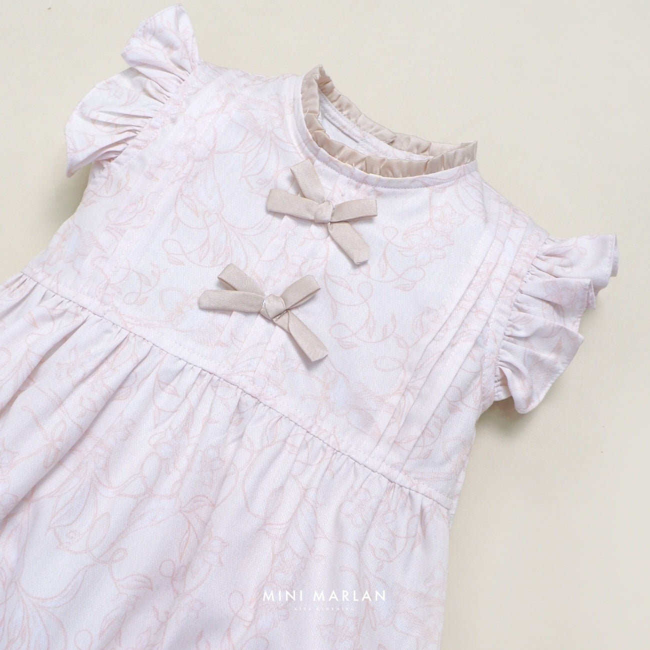 Verena Baby Girl Romper – Off White Cotton Print with Bird Motif