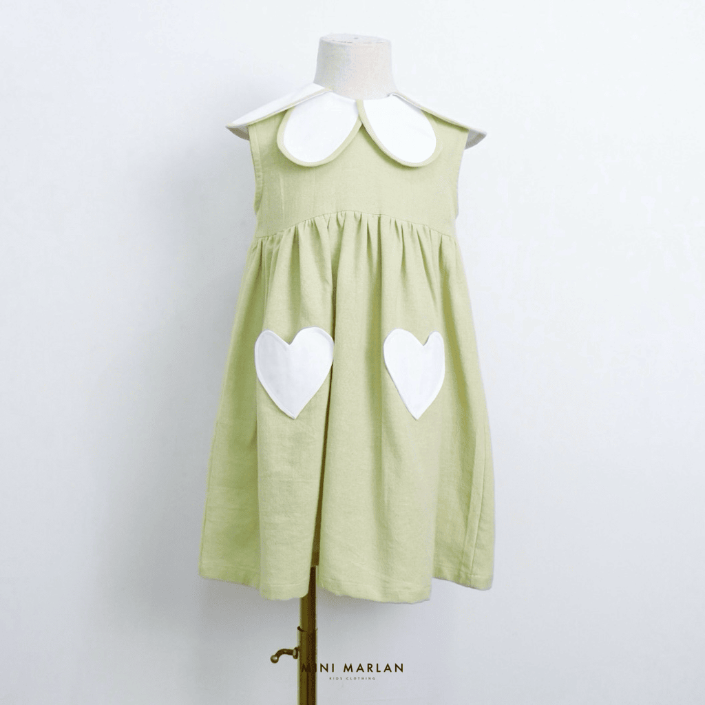 Tinker Green Girl Dress – Heritage Linen Dress with Peter Pan Collar