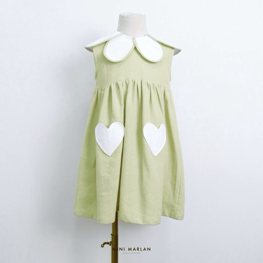 Tinker Green Girl Dress – Heritage Linen Dress with Peter Pan Collar