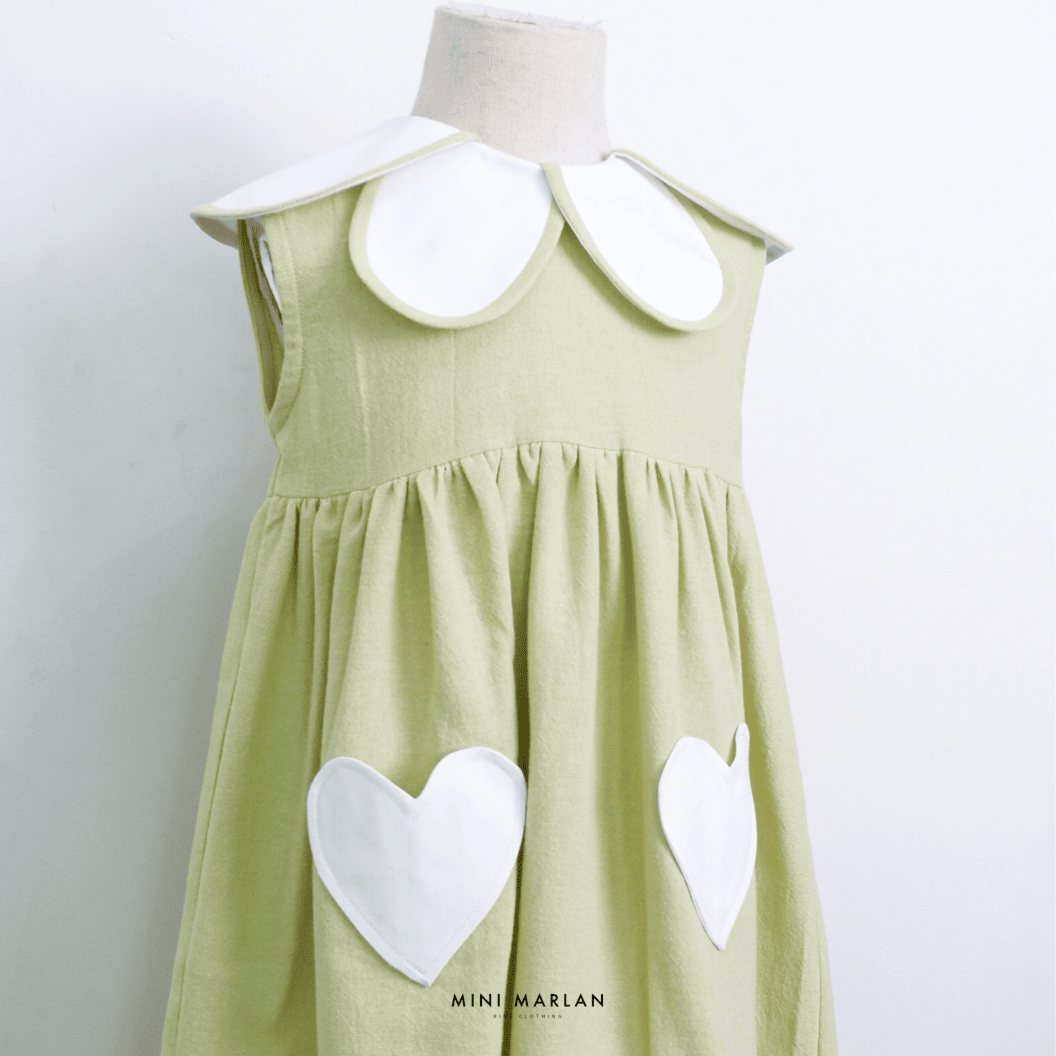 Tinker Green Girl Dress – Heritage Linen Dress with Peter Pan Collar