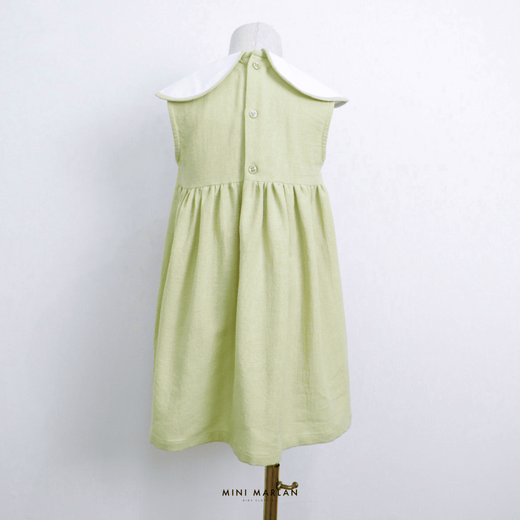 Tinker Green Girl Dress – Heritage Linen Dress with Peter Pan Collar