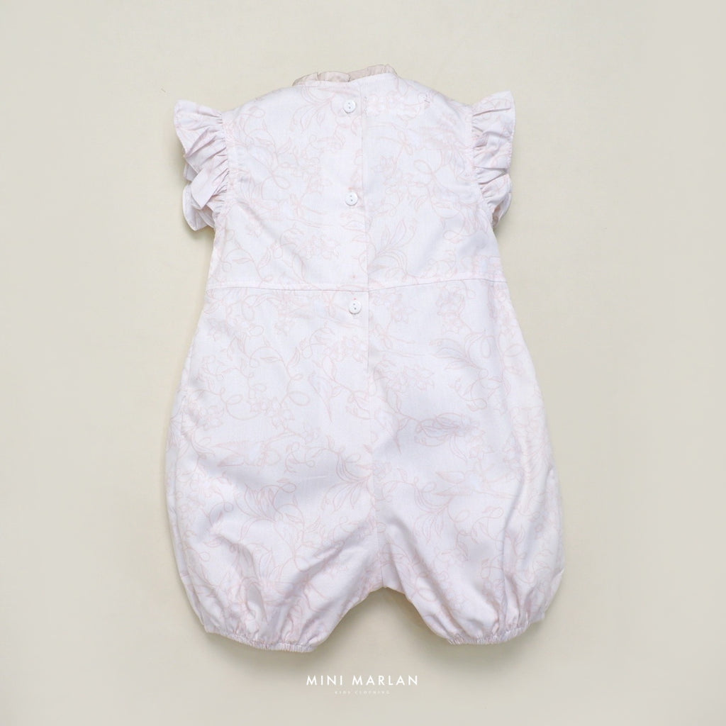Verena Baby Girl Romper – Off White Cotton Print with Bird Motif