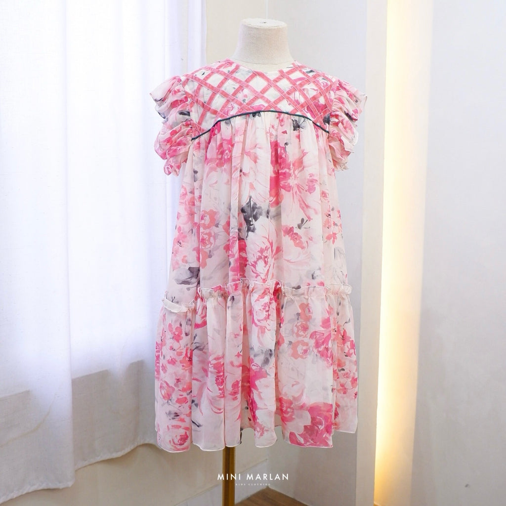 Carnation Girl Dress – Pink Floral Sheer Dress for Girls