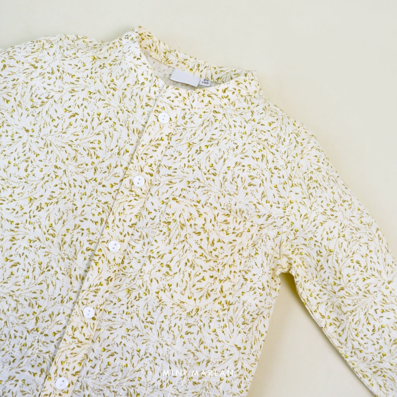 Eden Long Sleeve Boy Shirt – Leaf Motif Linen Slub Shirt