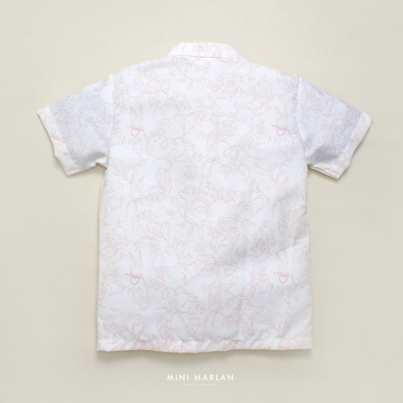 Verena Boy Cheongsam Top – Off White Cotton Print with Peach Bird Motif