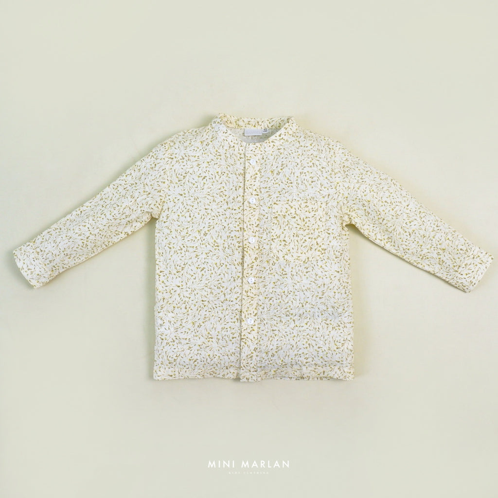 Eden Long Sleeve Boy Shirt – Leaf Motif Linen Slub Shirt