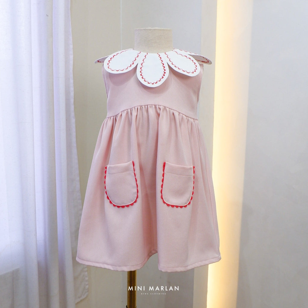Britton Pink Flower Collar Girl Dress – Semi-Wool Dress