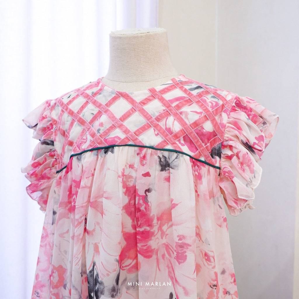 Carnation Girl Dress – Pink Floral Sheer Dress for Girls