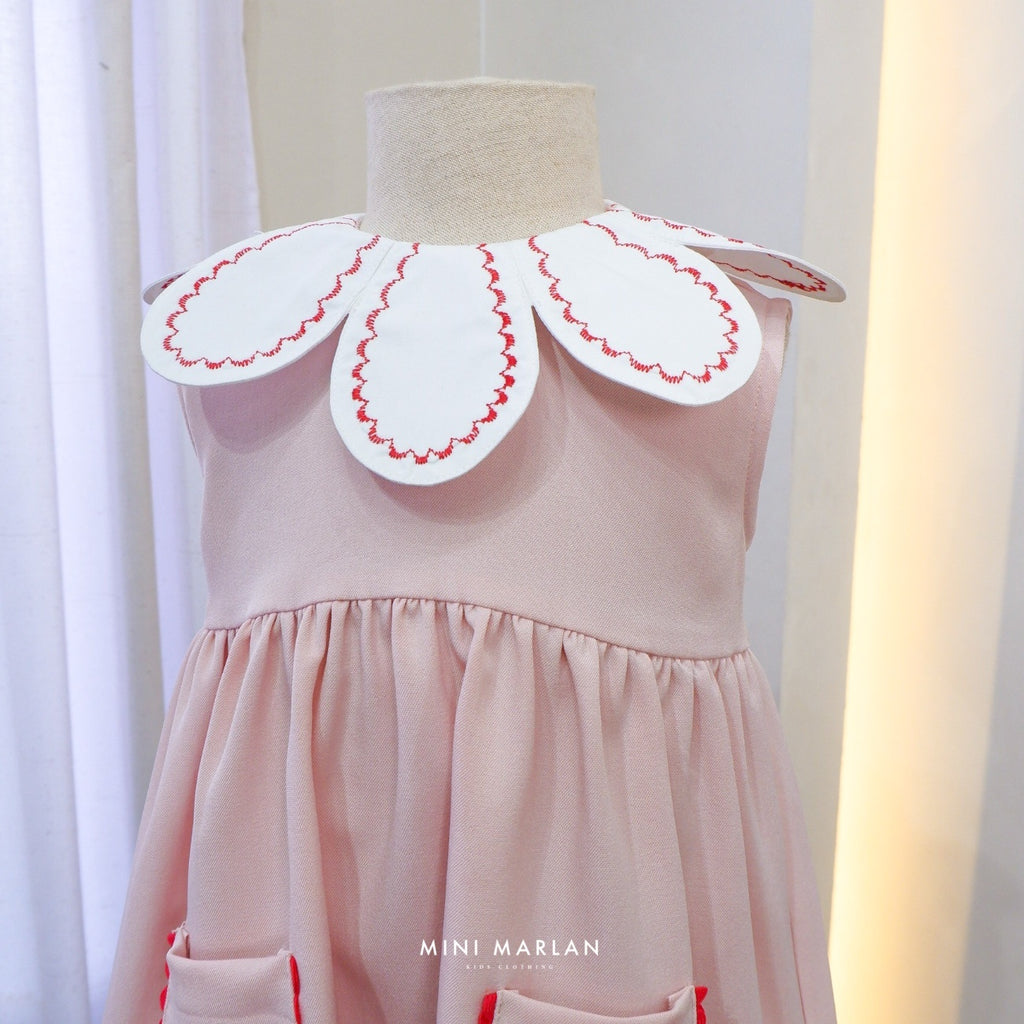 Britton Pink Flower Collar Girl Dress – Semi-Wool Dress