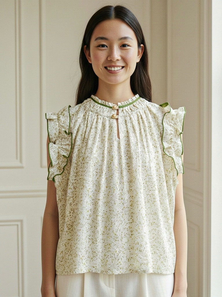 Eden Woman Blouse – Leaf Motif Linen Slub Blouse