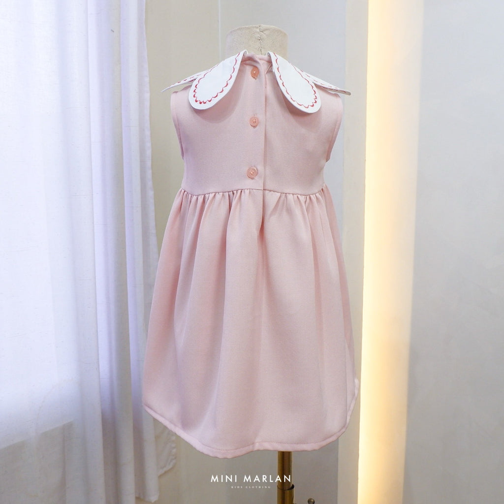 Britton Pink Flower Collar Girl Dress – Semi-Wool Dress