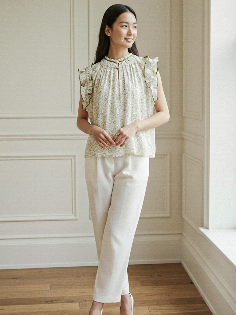 Eden Woman Blouse – Leaf Motif Linen Slub Blouse