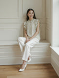 Eden Woman Blouse – Leaf Motif Linen Slub Blouse