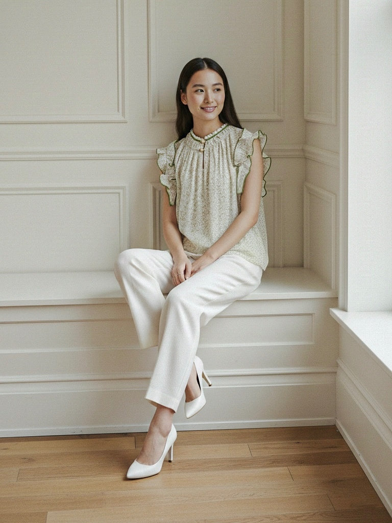 Eden Woman Blouse – Leaf Motif Linen Slub Blouse