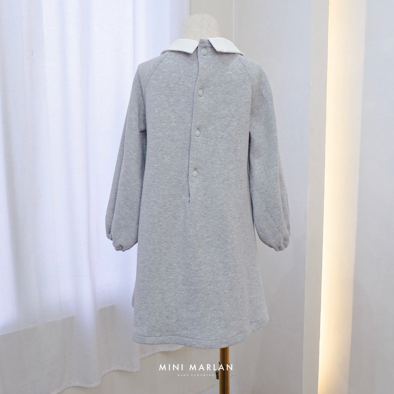 Claus Grey Knit Long Sleeve Dress – Soft Cotton Knit Embroidered Midi Dress