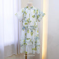 Jill Girl Dress – Green Blue Sheer Printed Dress for Girls