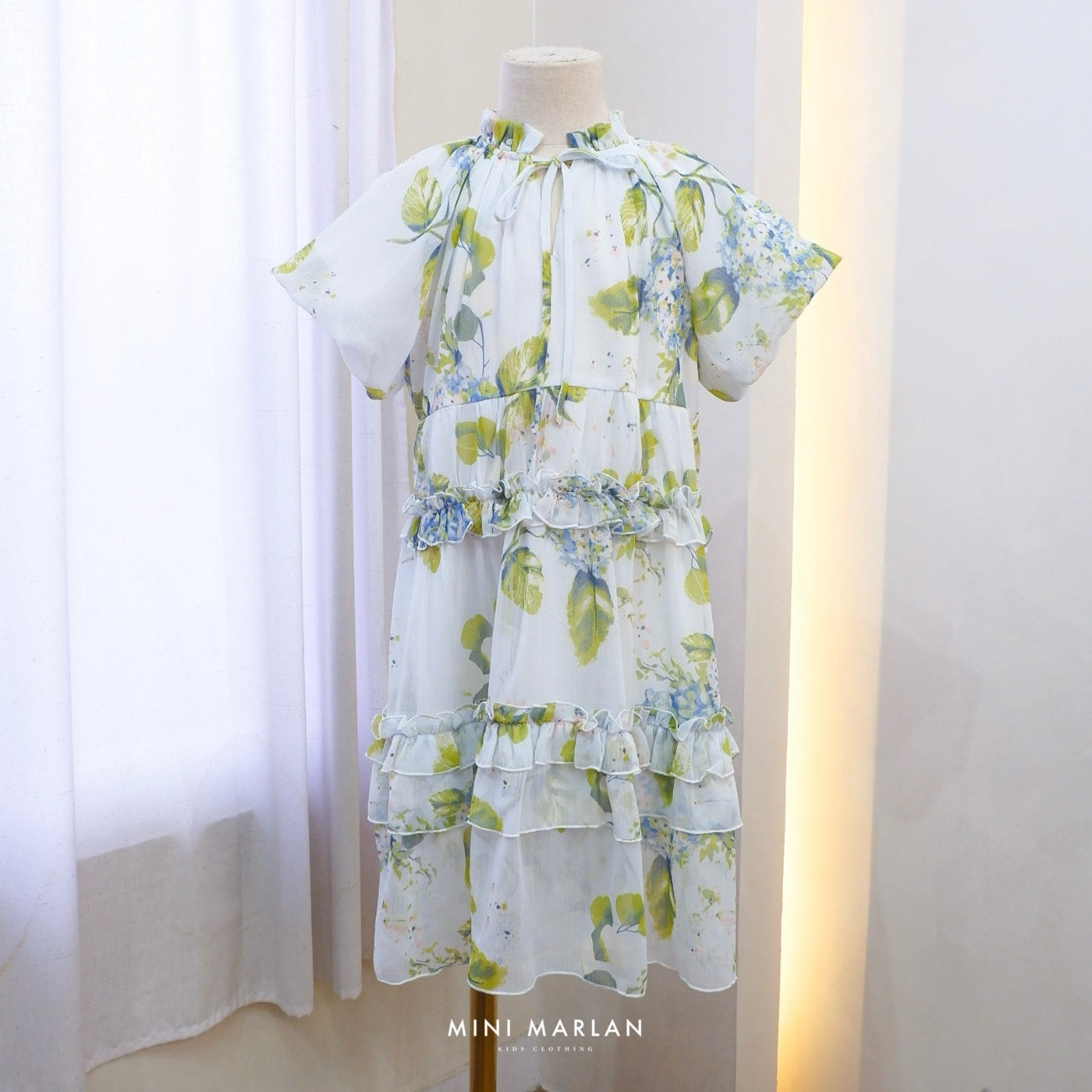 Jill Girl Dress – Green Blue Sheer Printed Dress for Girls