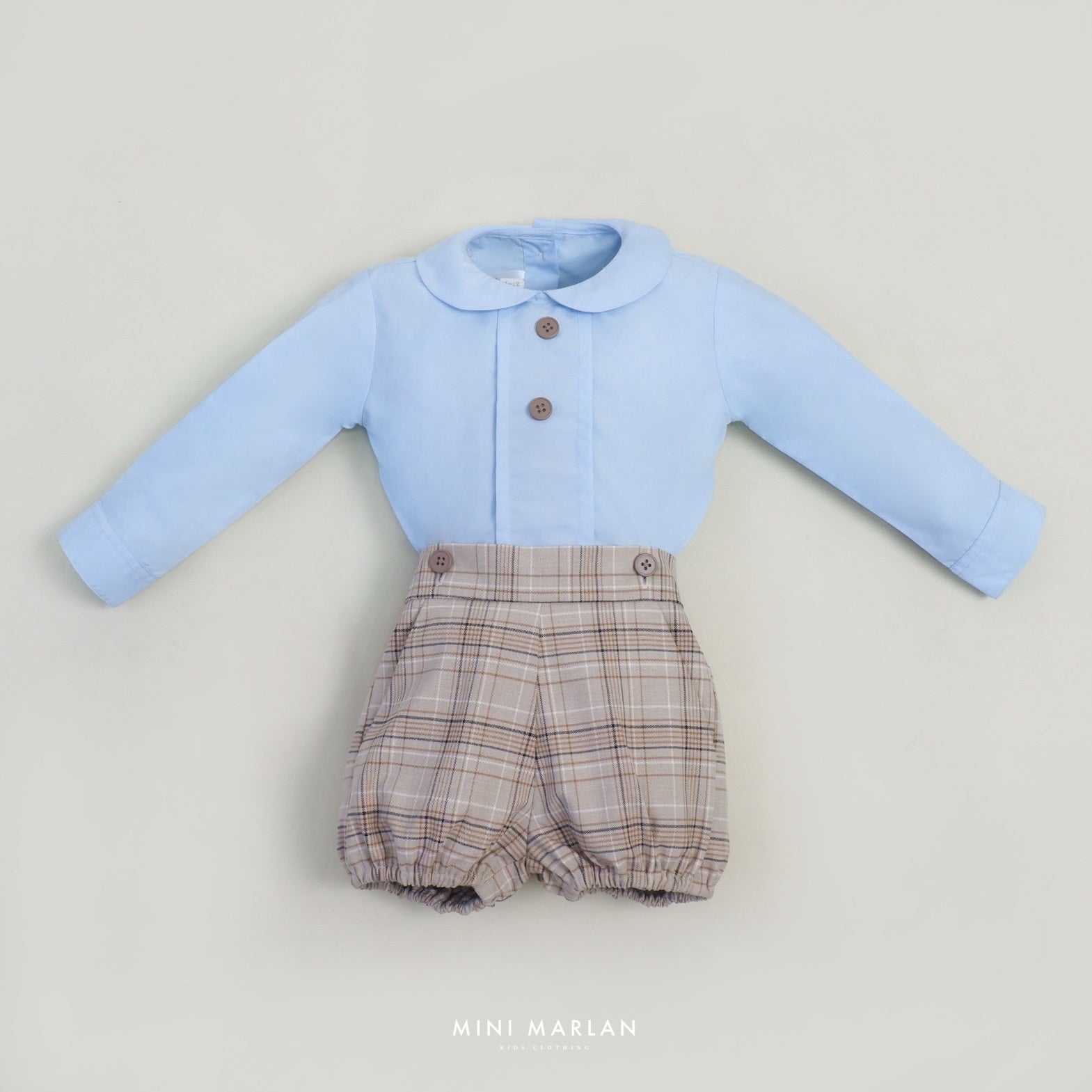 Edgar Baby Boy Blue Brown Set – Long-Sleeve Top and Tartan Bloomers