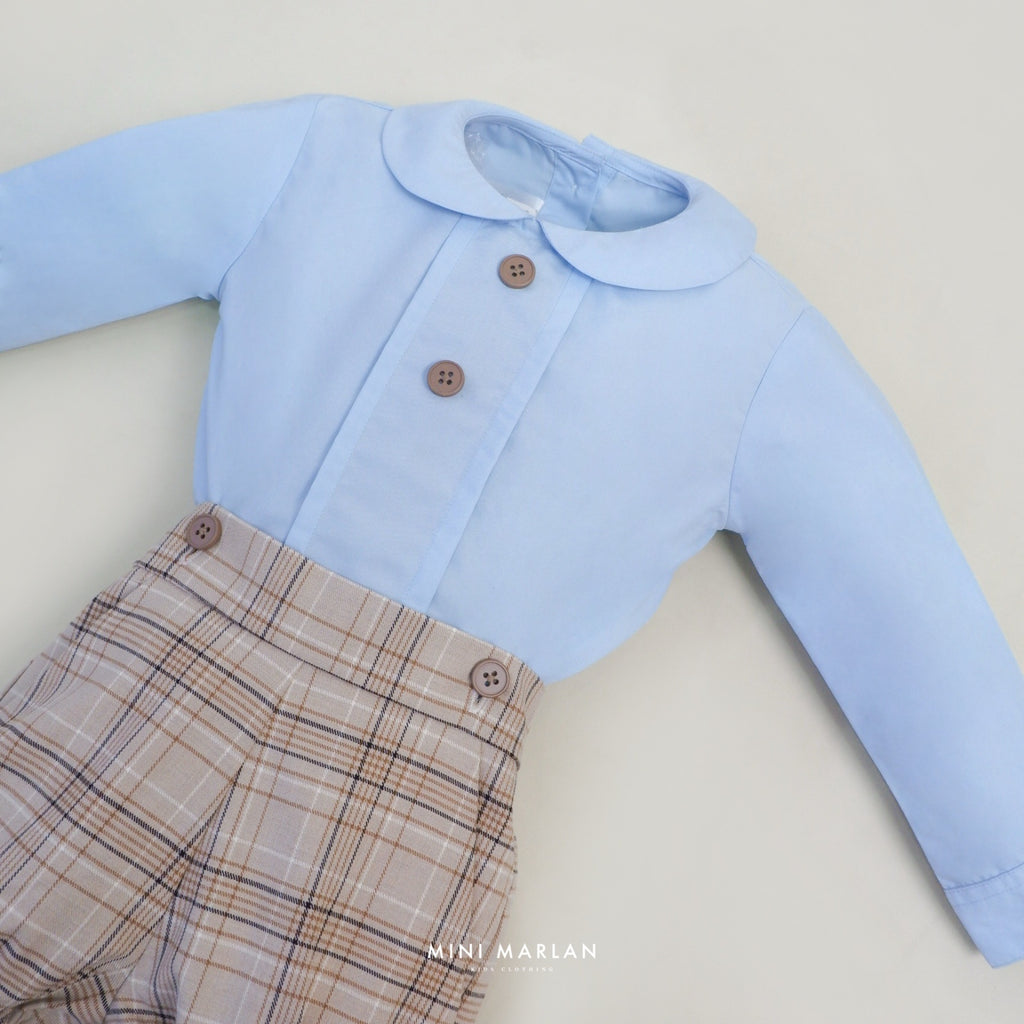 Edgar Baby Boy Blue Brown Set – Long-Sleeve Top and Tartan Bloomers