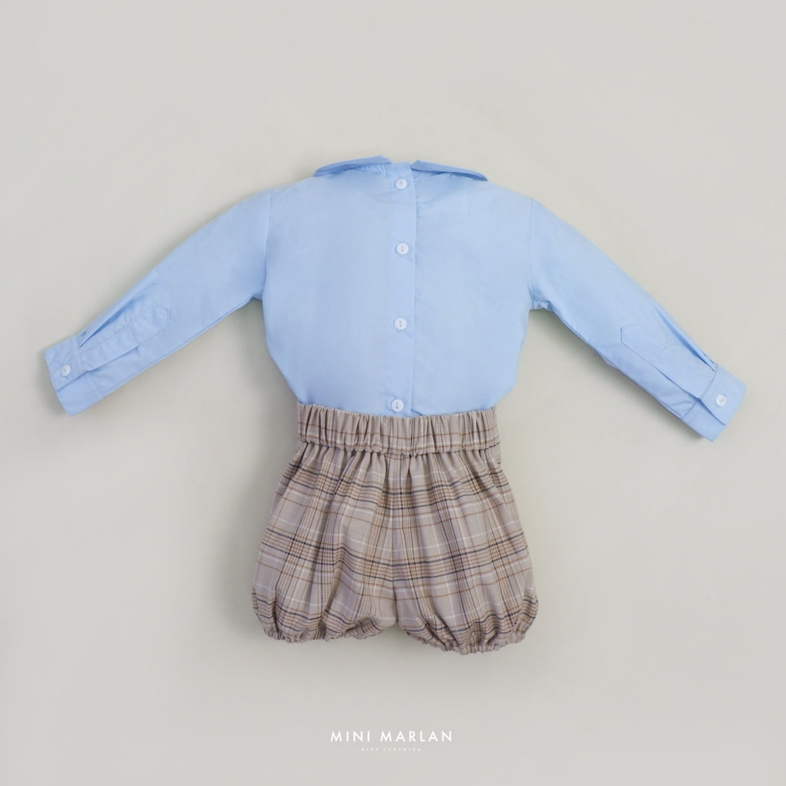 Edgar Baby Boy Blue Brown Set – Long-Sleeve Top and Tartan Bloomers