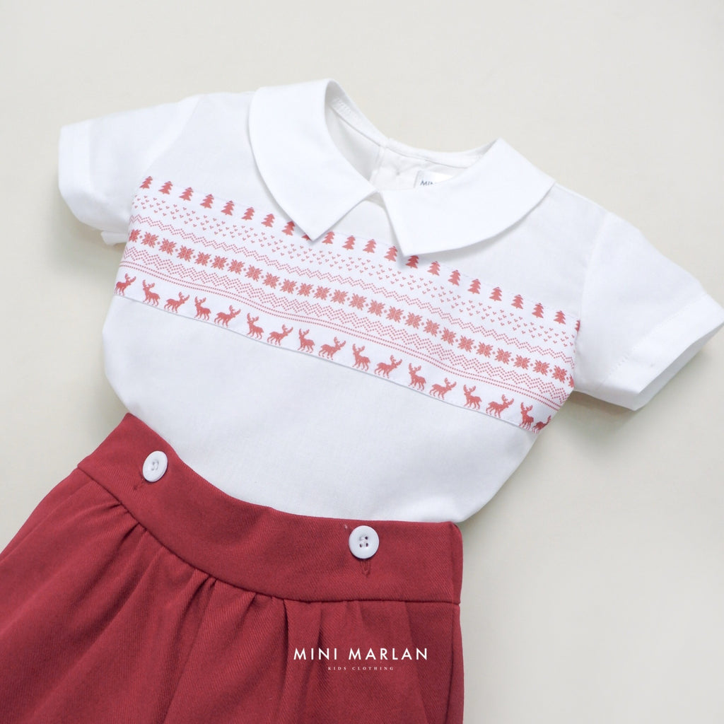 Carol Boy Set – Festive Red and White Two-Piece Cotton Set