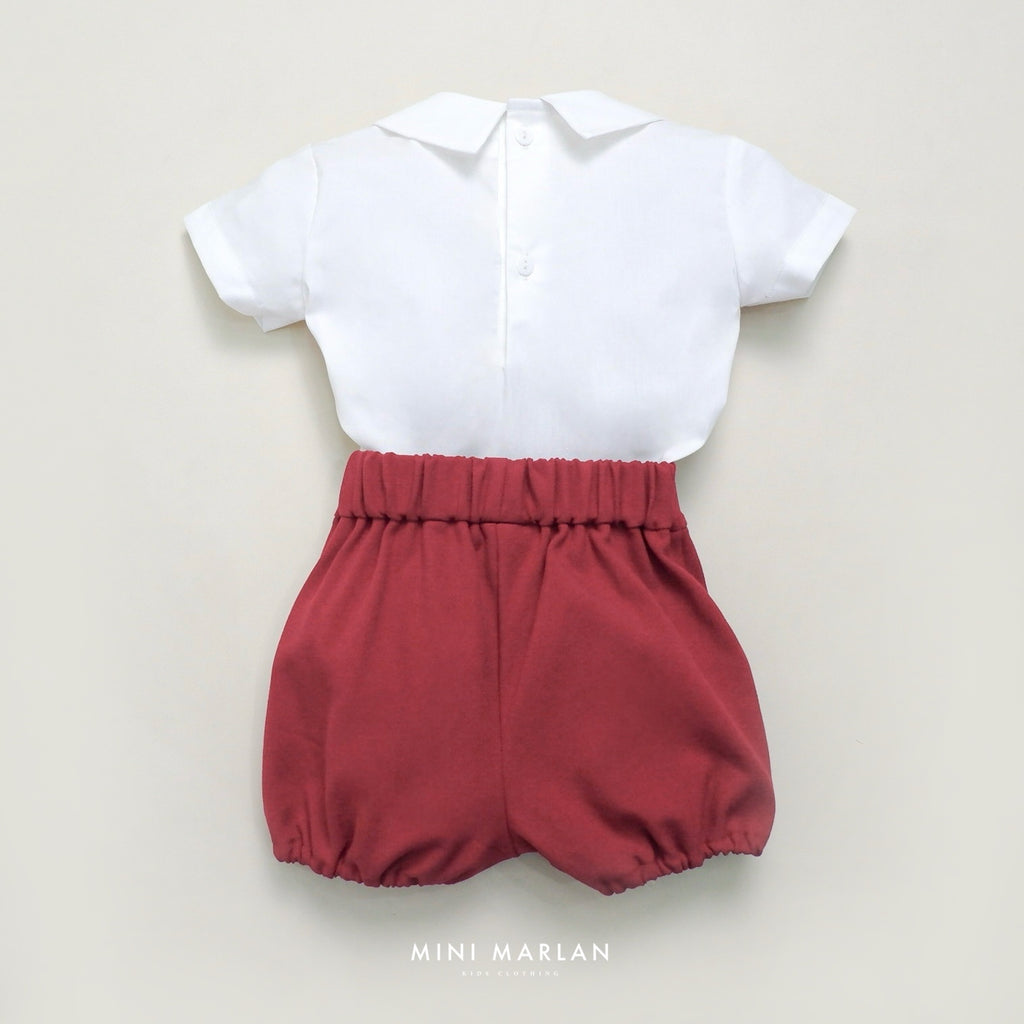 Carol Boy Set – Festive Red and White Two-Piece Cotton Set