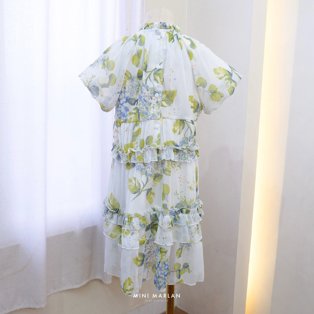 Jill Girl Dress – Green Blue Sheer Printed Dress for Girls
